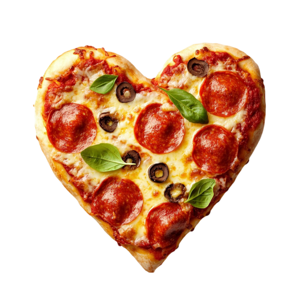 Heart Shaped Pizza on Transparent Background. png