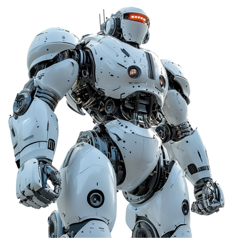 White and Blue Futuristic Robot on Transparent Background png
