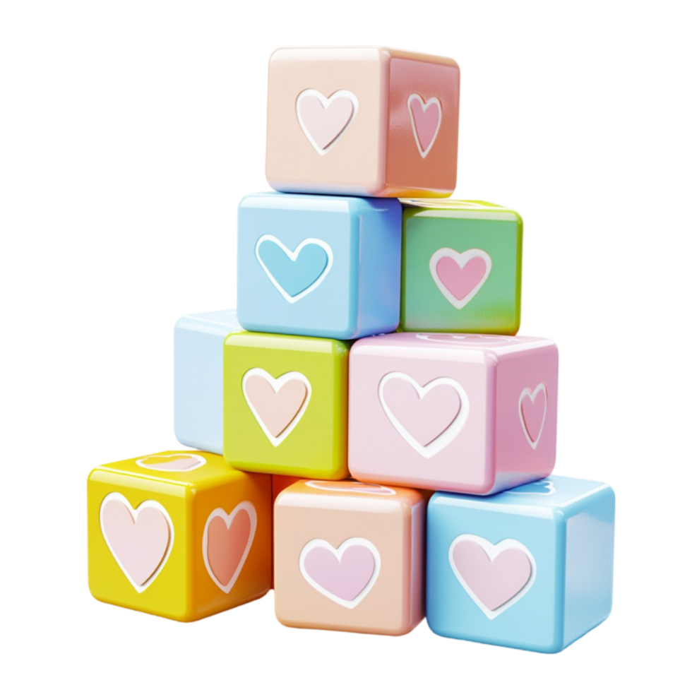 Stacked Pastel Heart Blocks on Transparent Background png