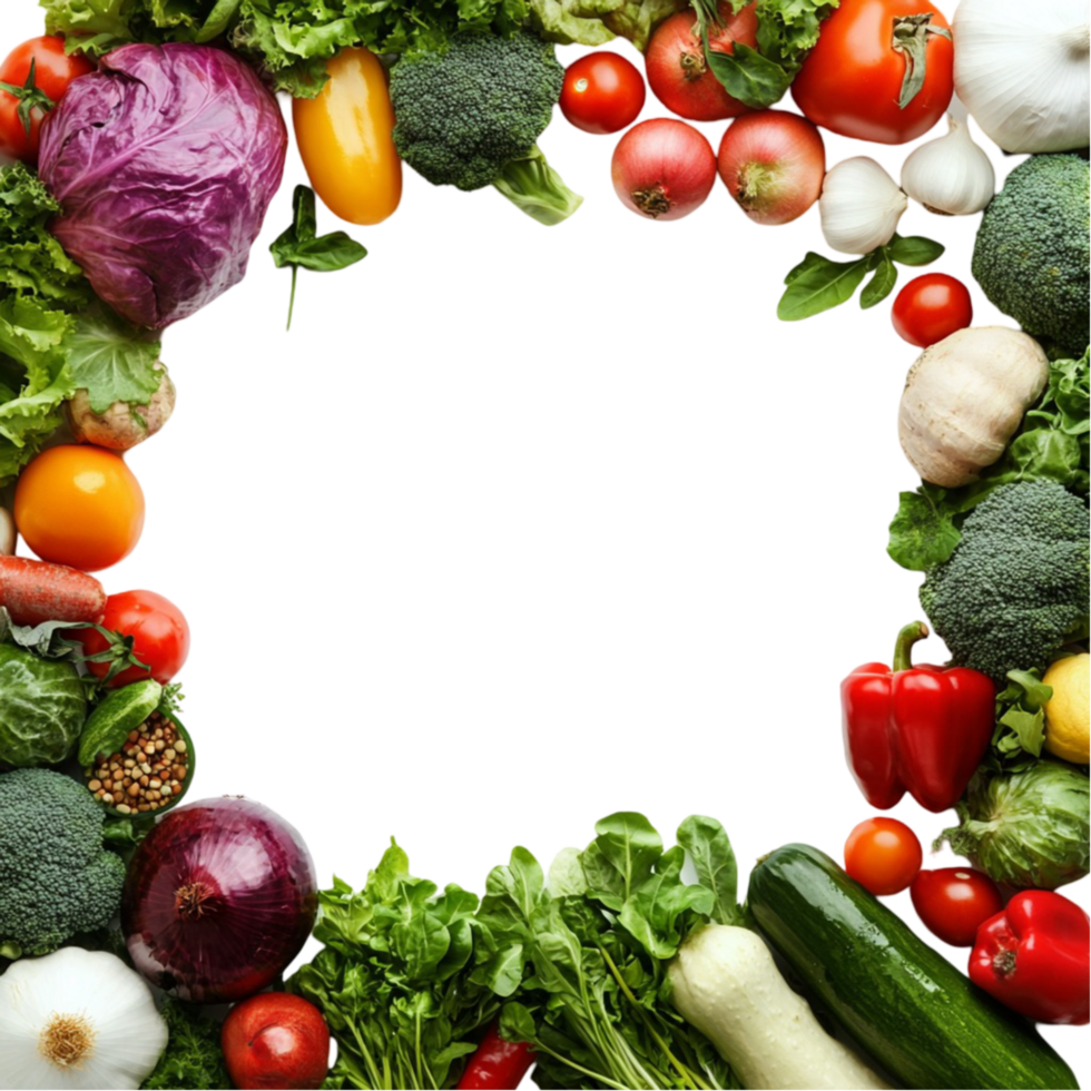 Circle Frame of Mixed Fruits and Vegetables on Transparent Background png