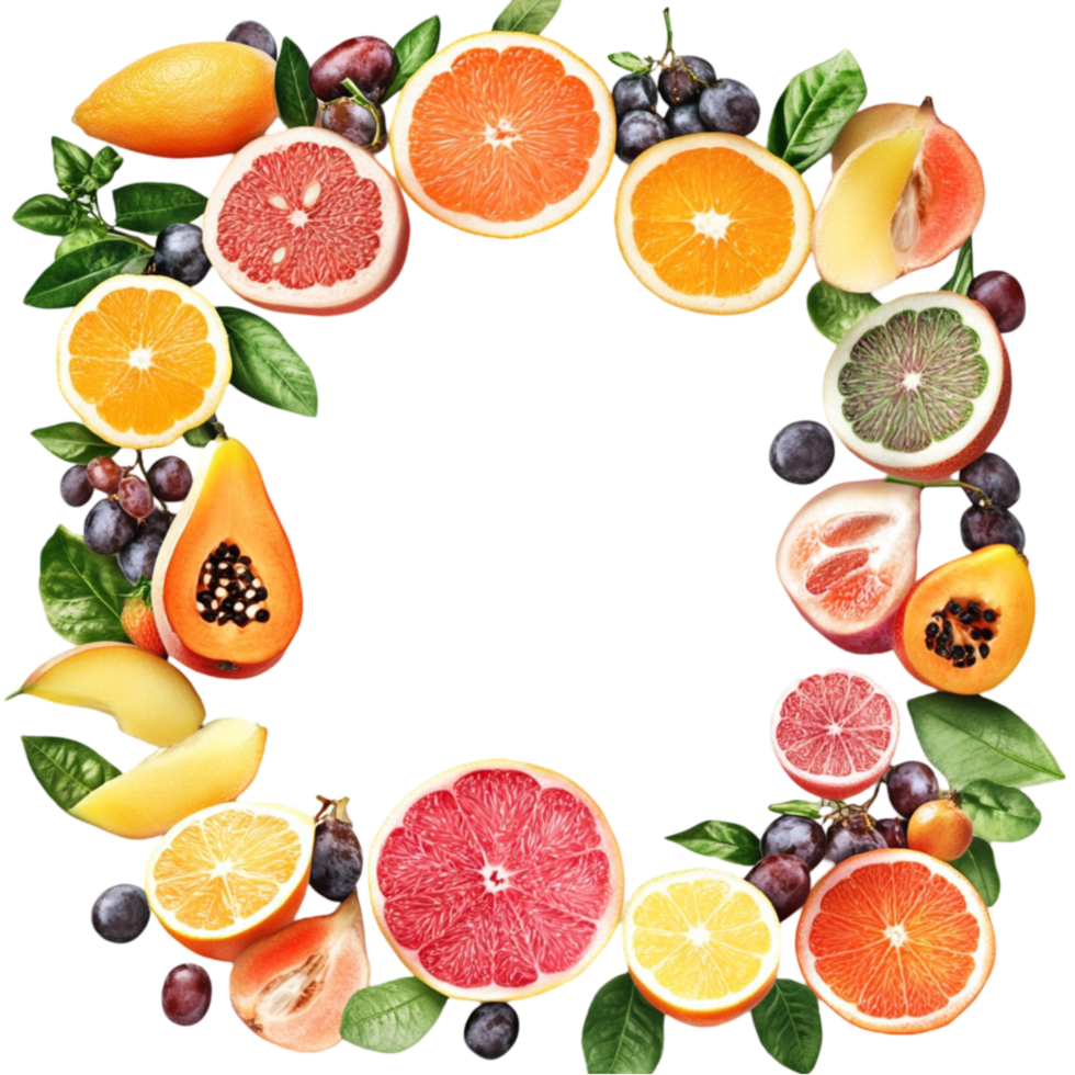 Round Frame of Citrus Fruits on Transparent Background png