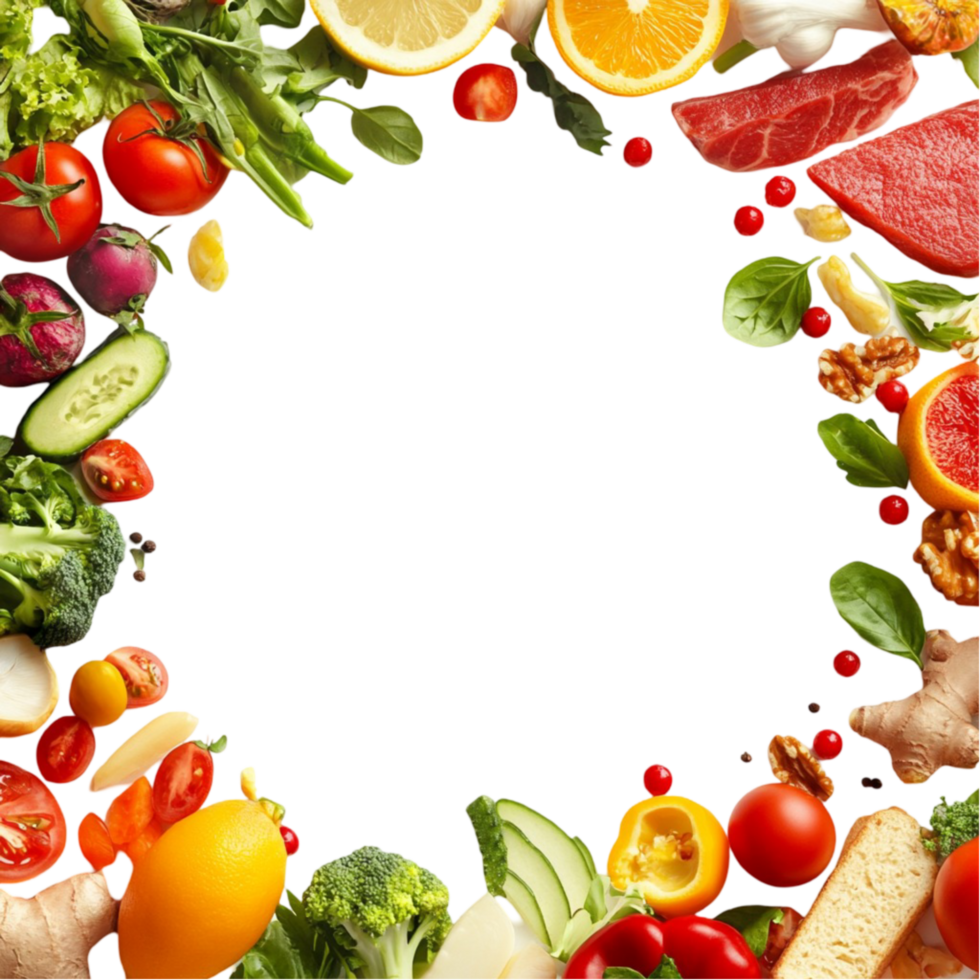 Assorted Food Border Frame on Transparent Background png