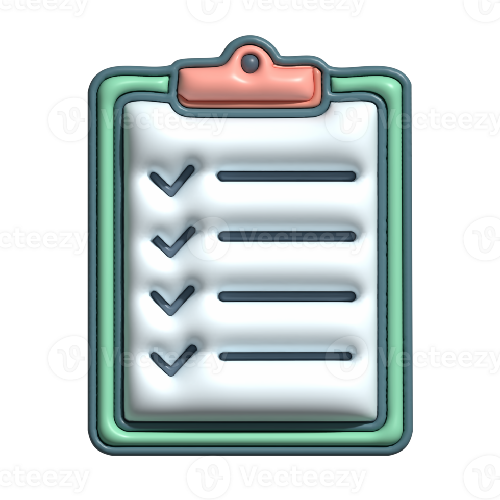 3D Glossy Checklist Clipboard Icon with Check Marks png