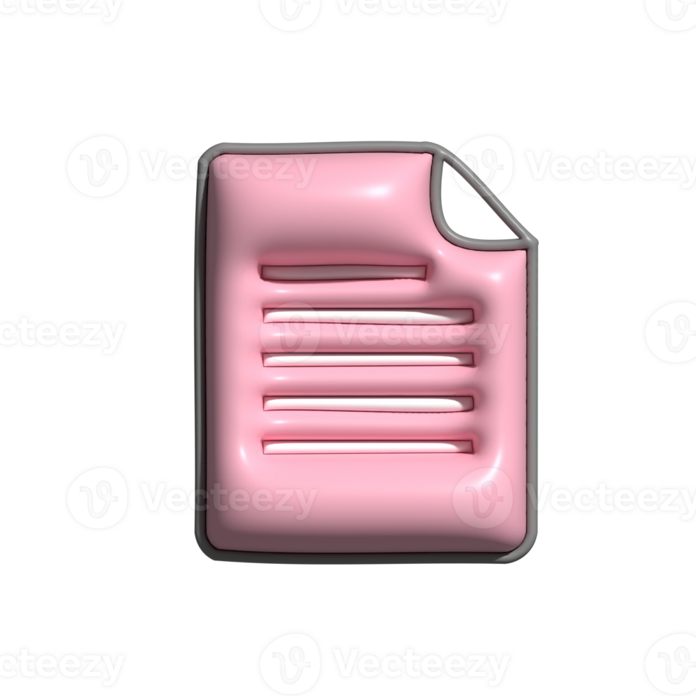 3D Glossy Document Icon with Pink Folded Corner Design png