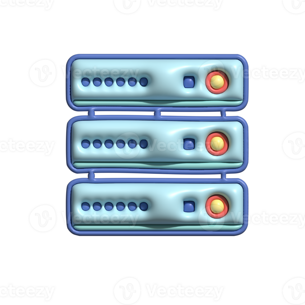 3D Glossy Server Rack Icon with Blue and Red Accents png