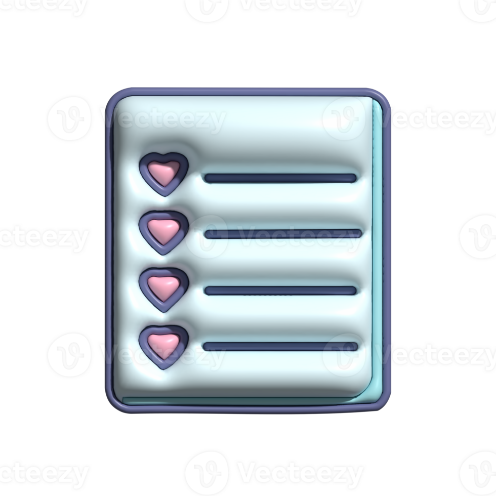3D Glossy To Do List Icon with Heart Symbols png