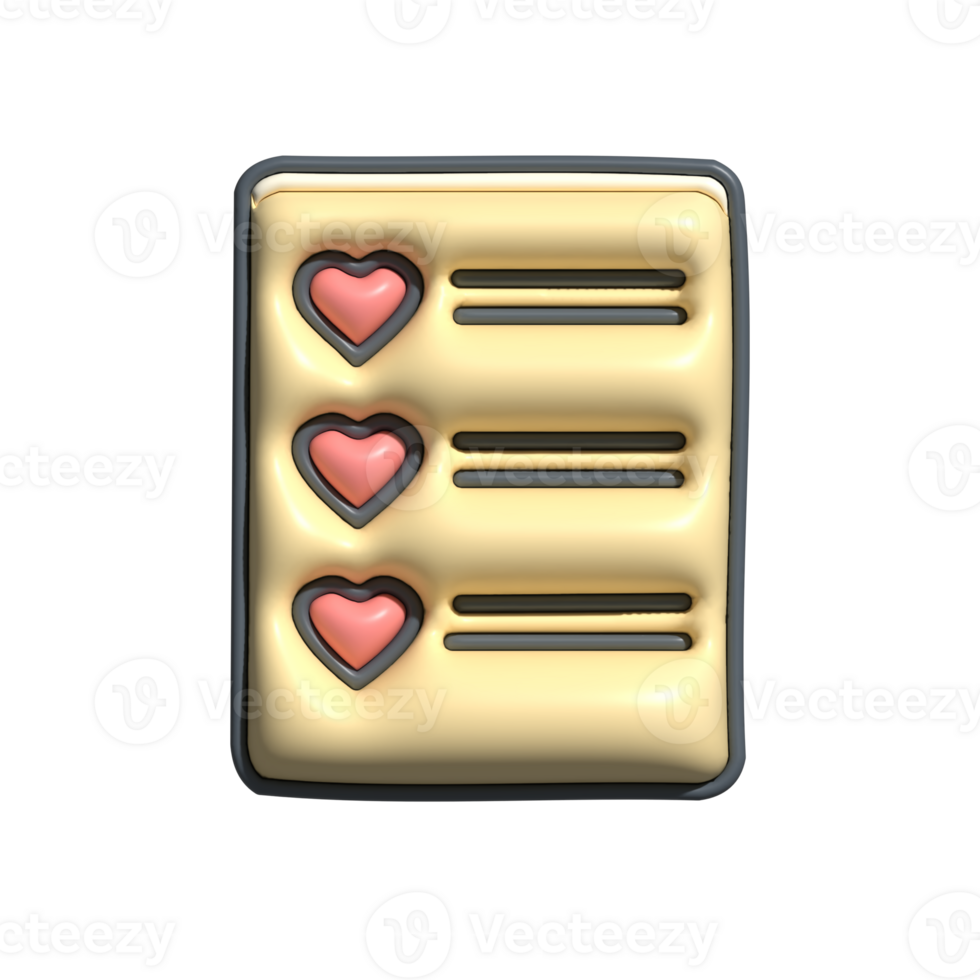 3D Glossy Checklist Icon with Heart Symbols png