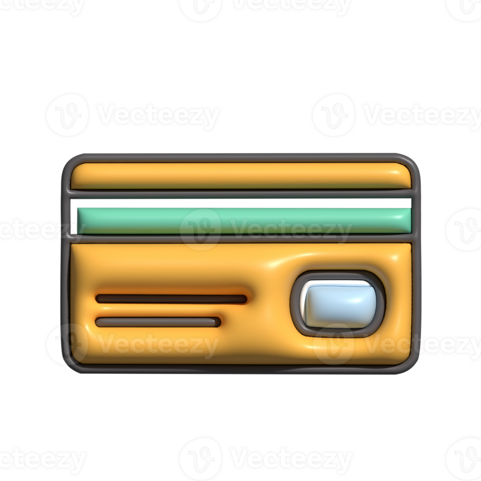 3D Glossy Credit Card Icon with Chip and Stripe Design png