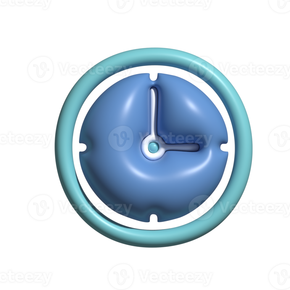 3D Glossy Clock Icon with Blue Circular Design png