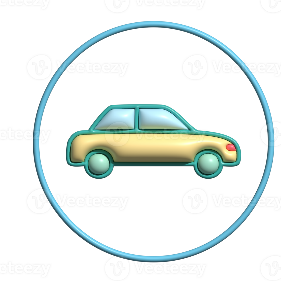 3D Glossy Car Icon with Yellow Body and Blue Outline png