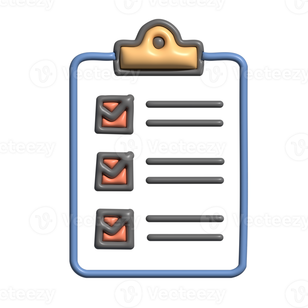 3D Glossy Checklist Clipboard Icon with Red Check Marks png