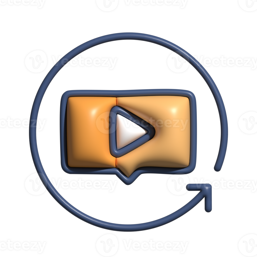 3D Glossy Replay Icon with Circular Arrow png