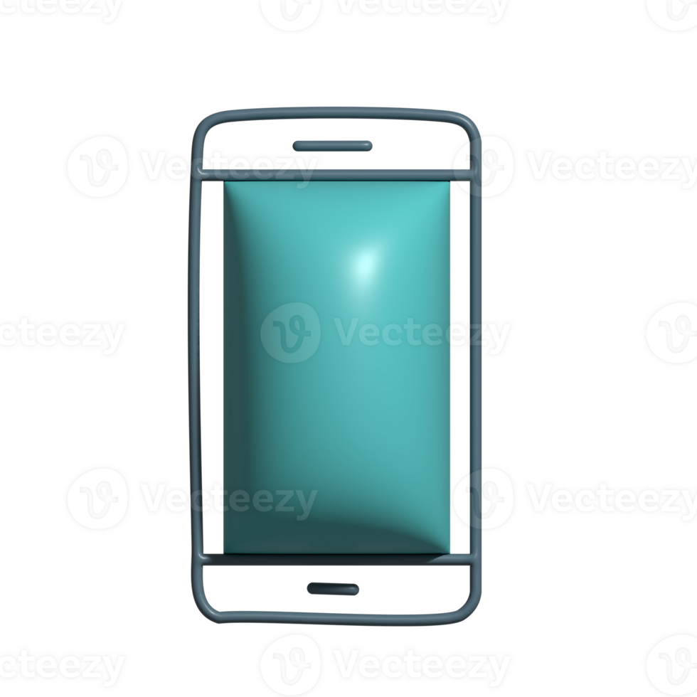 3D Glossy Smartphone Icon with Teal Screen and Minimalist Frame png
