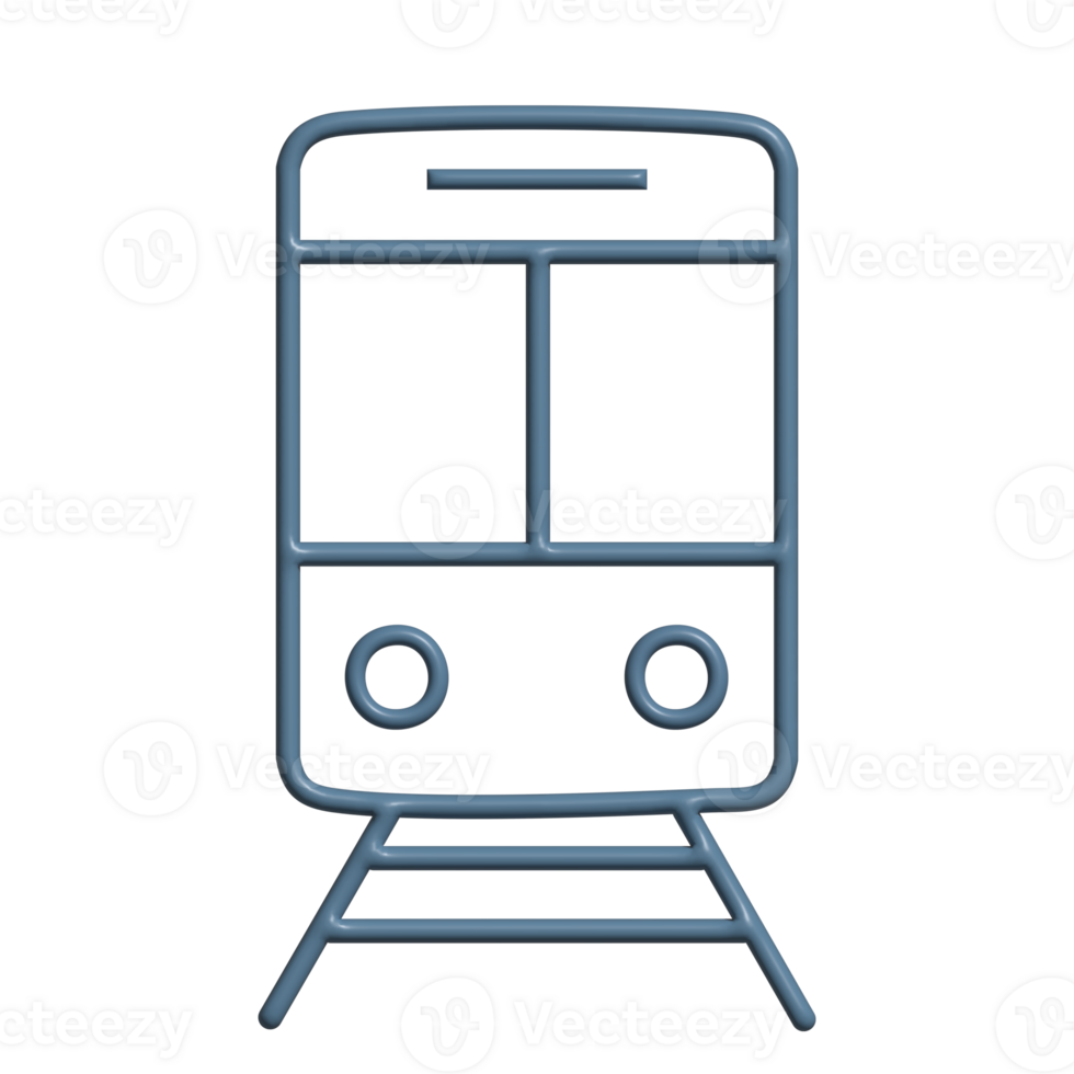 3D Glossy Train Icon with Blue Outline and Track Design png