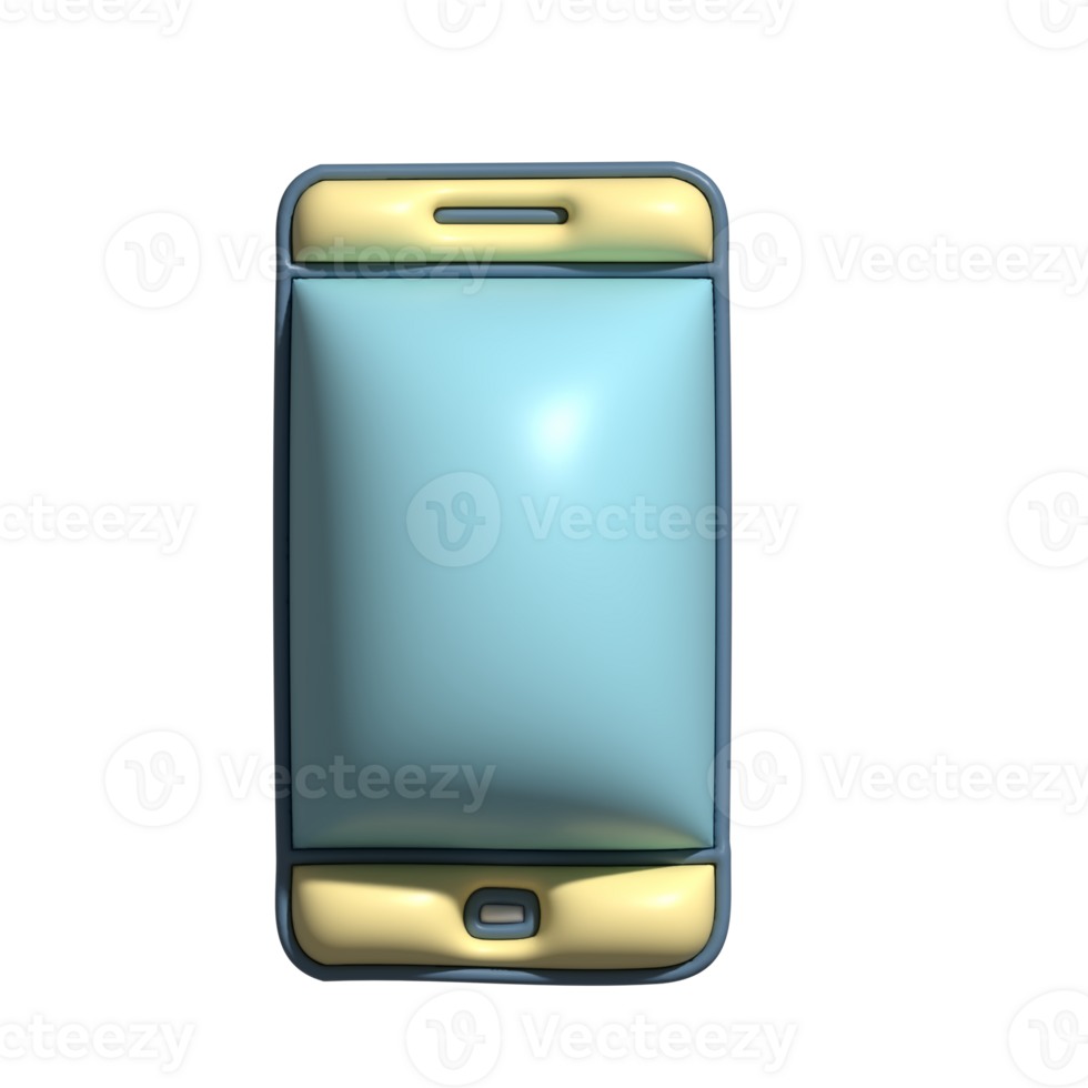 3D Glossy Smartphone Icon with Blue Screen and Yellow Accents png