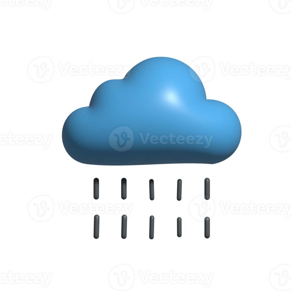 3D Glossy Rain Cloud Icon with Blue Cloud and Black Raindrops png
