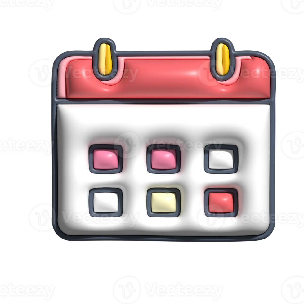 3D Glossy Calendar Icon with Colorful Squares png