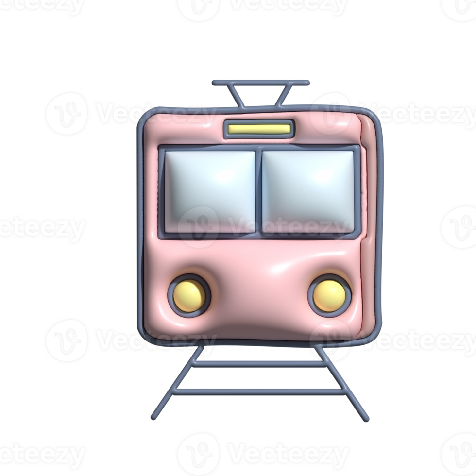3D Glossy Train Icon with Pink Body and Yellow Lights png
