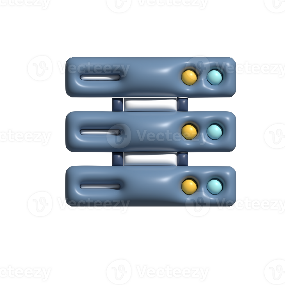 3D Glossy Server Rack Icon with Blue Body and Colored Indicators png