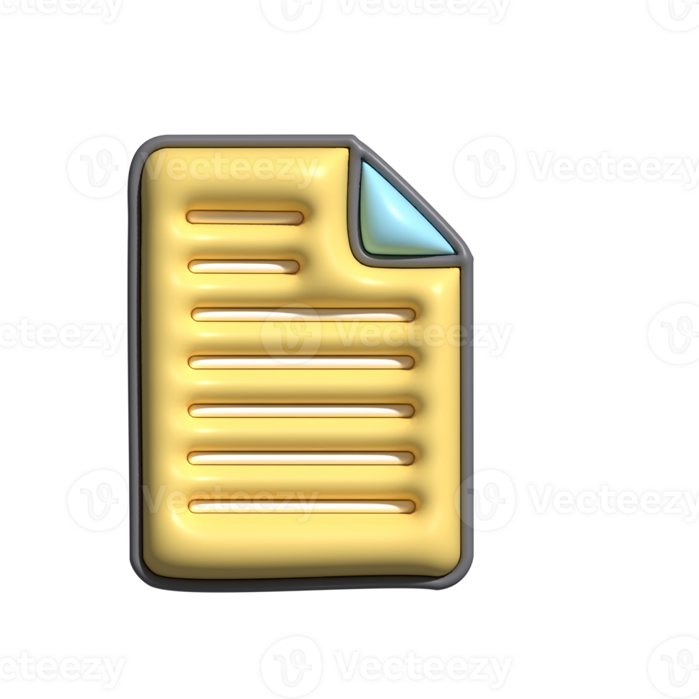 3D Glossy Document Icon with Folded Corner png