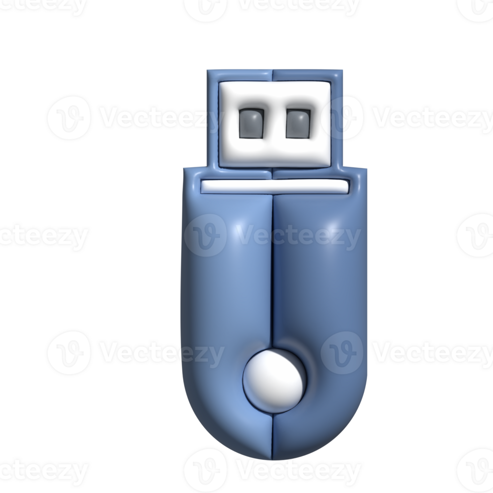 3D Glossy USB Flash Drive Icon with Blue Body and White Connector png
