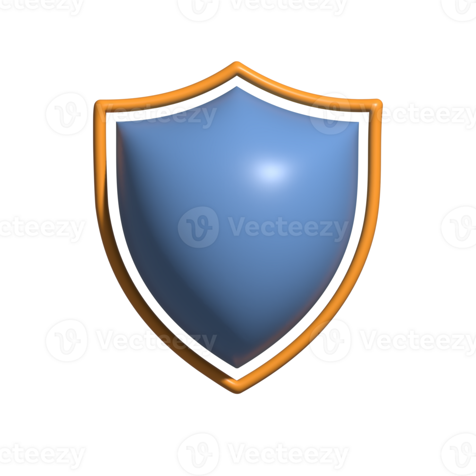 3D Glossy Shield Icon with Blue Center and Orange Border png