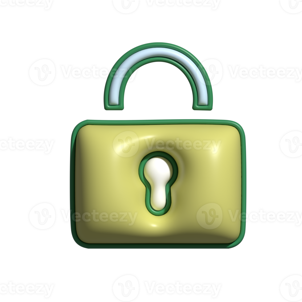 3D Glossy Padlock Icon with Yellow Body and Green Outline png