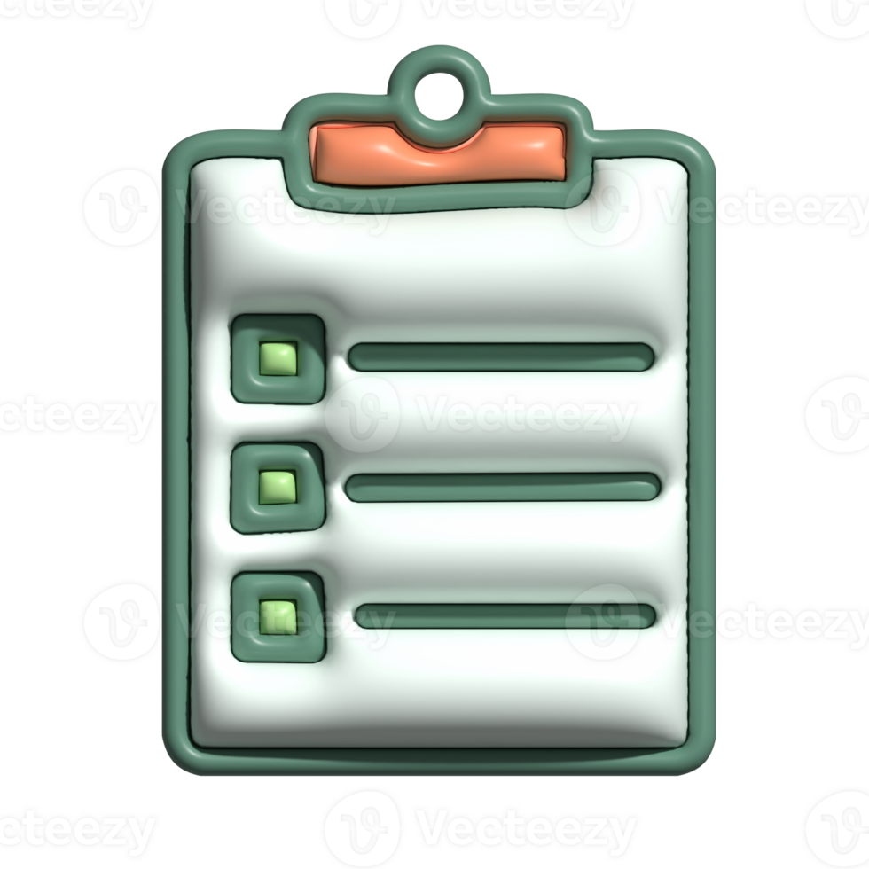 3D Glossy Checklist Clipboard Icon with Green Highlights png