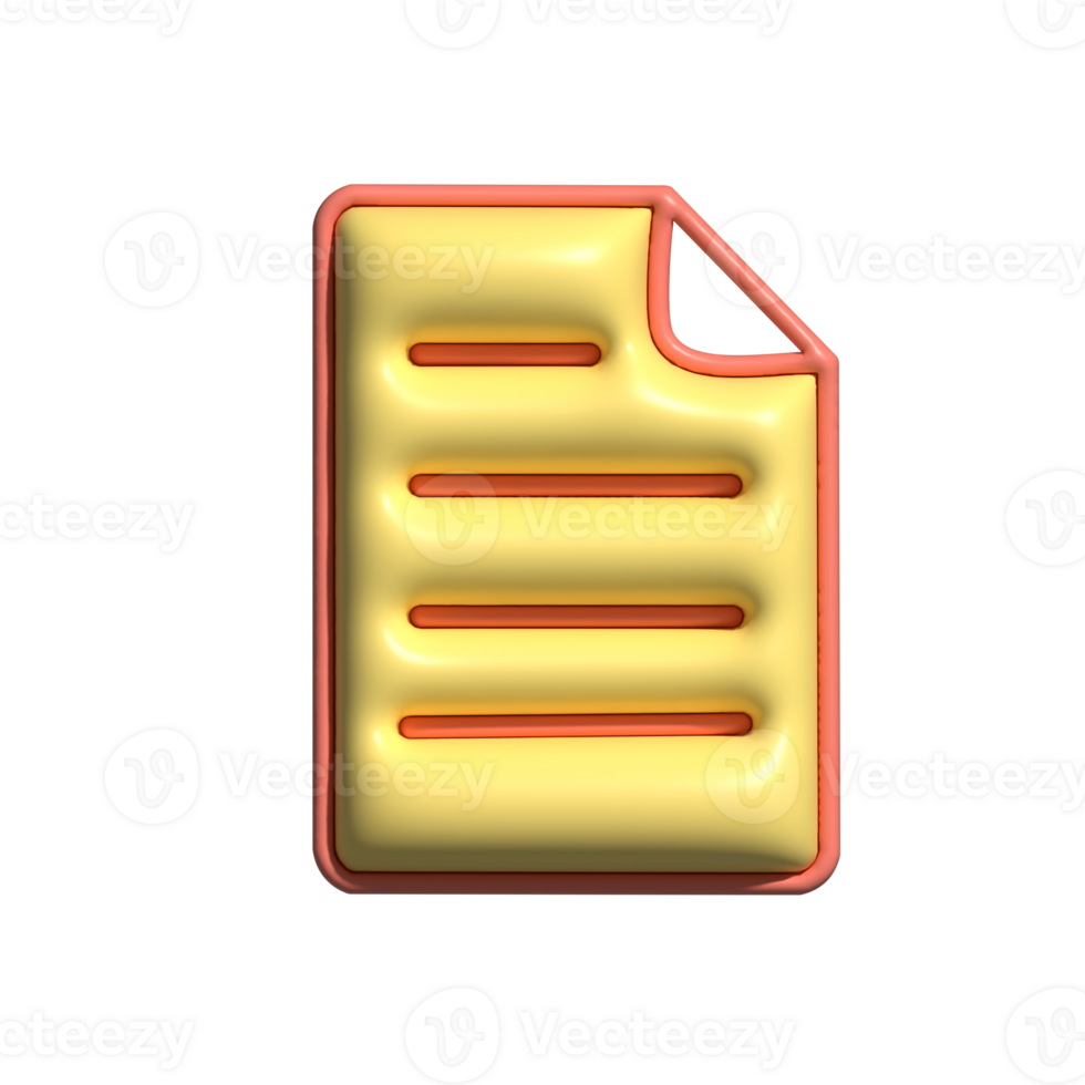 3D Glossy Document Icon with Folded Corner and Bright Colors png