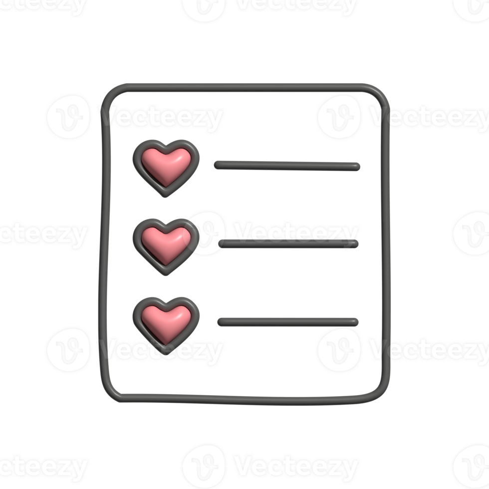 3D Glossy Heart Checklist Icon with Minimalist Design png