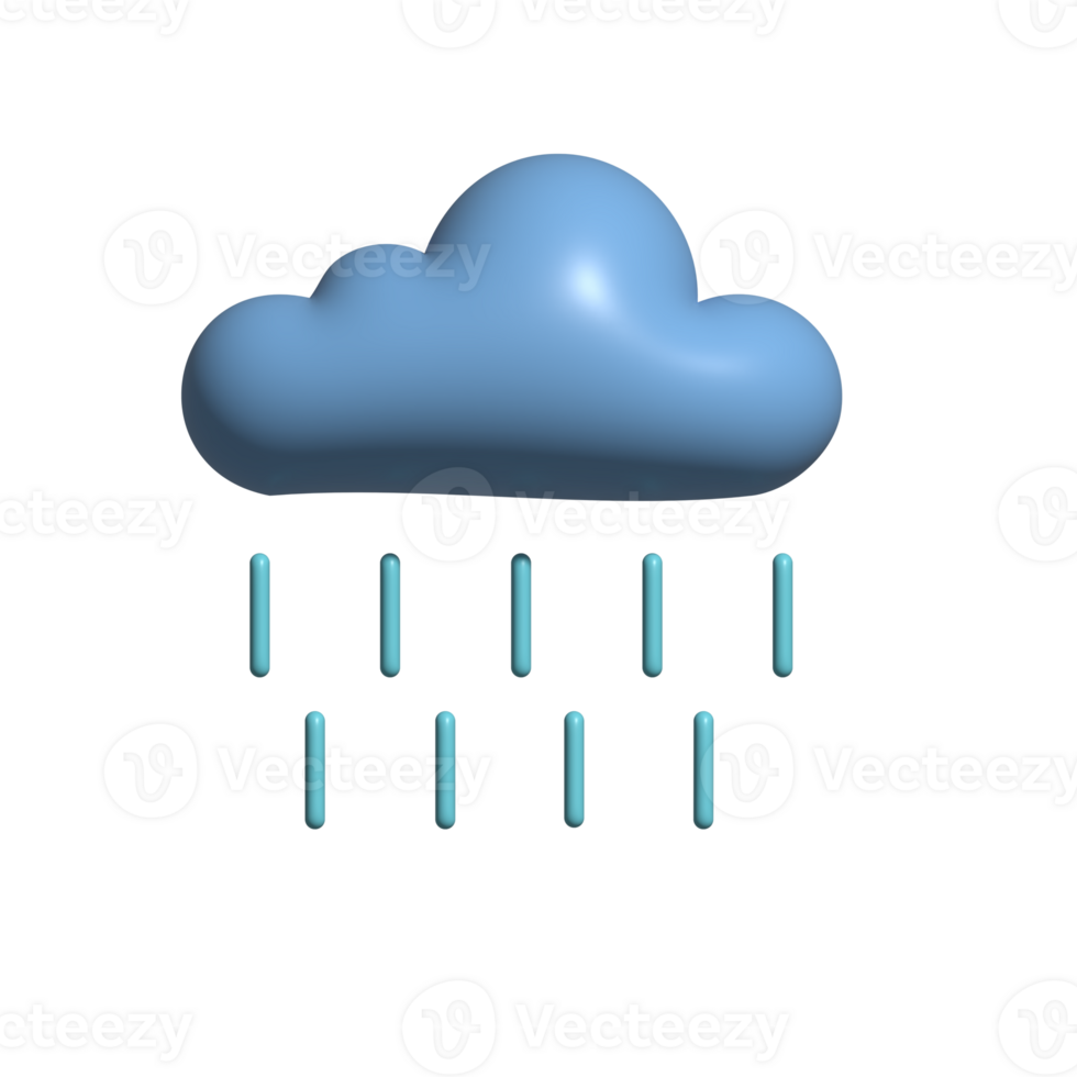 3D Glossy Rain Cloud Icon with Blue Cloud and Raindrops png