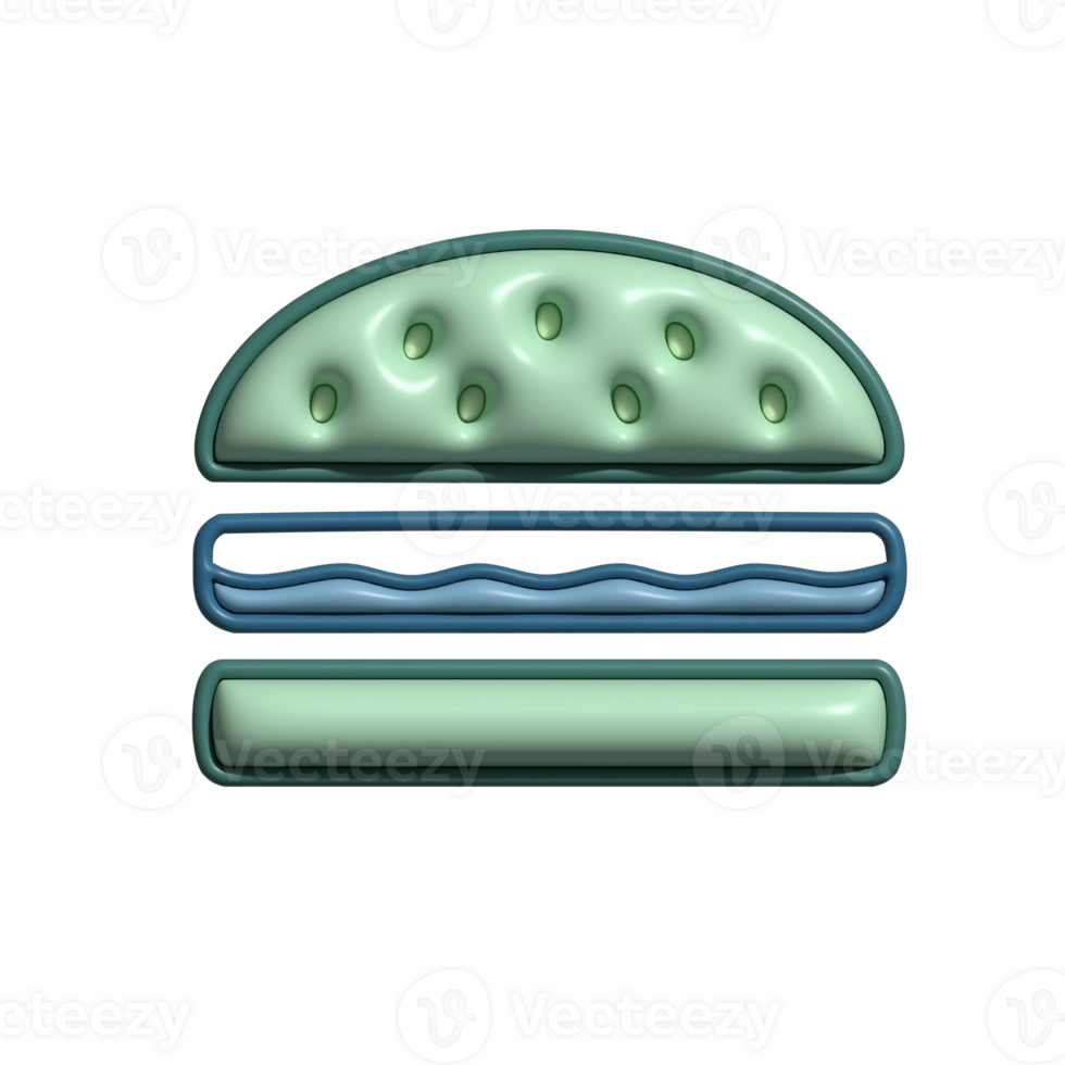 3D Glossy Burger Icon with Light Green Bun and Blue Outline png