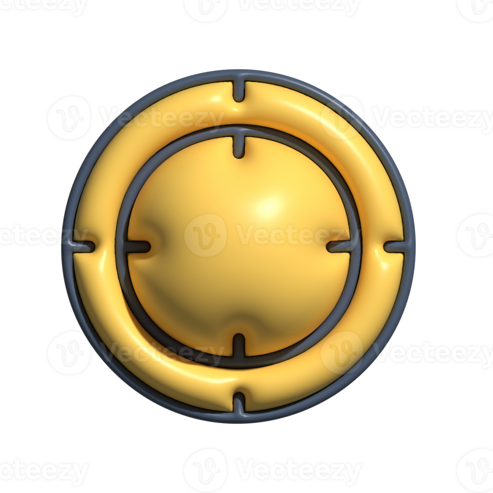 3D Glossy Golden Shield Icon with Circular Design png