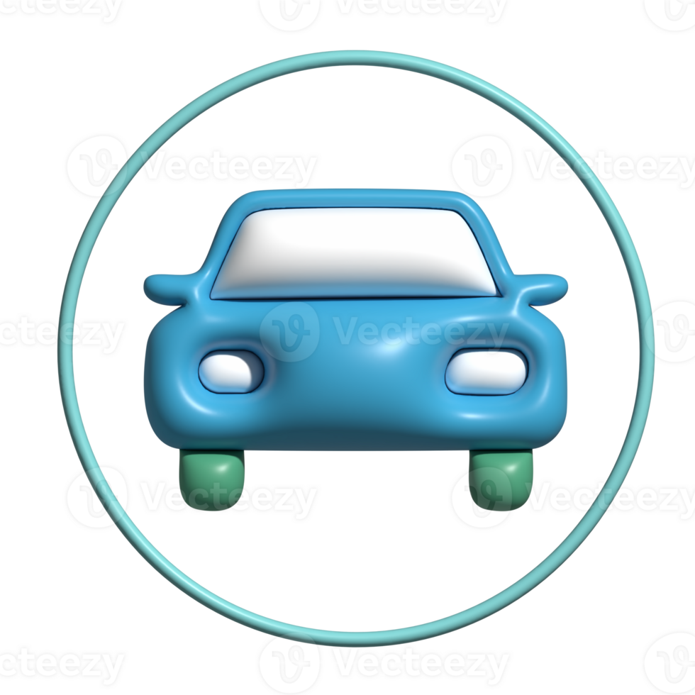 3D Glossy Car Icon with Blue Body and Circular Outline png