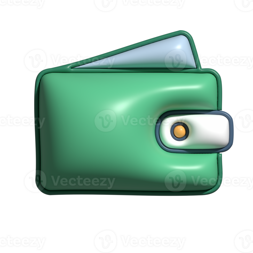 3D Glossy Green Wallet Icon with Button Closure png