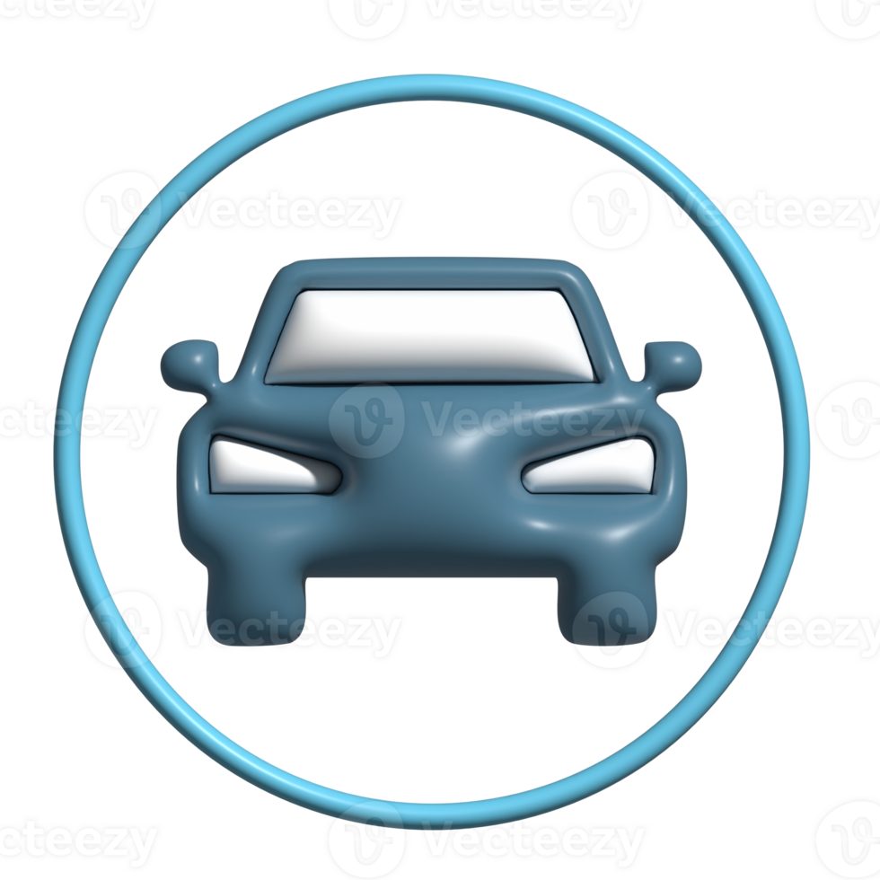 3D Glossy Car Icon with Dark Blue Body and Circular Outline png