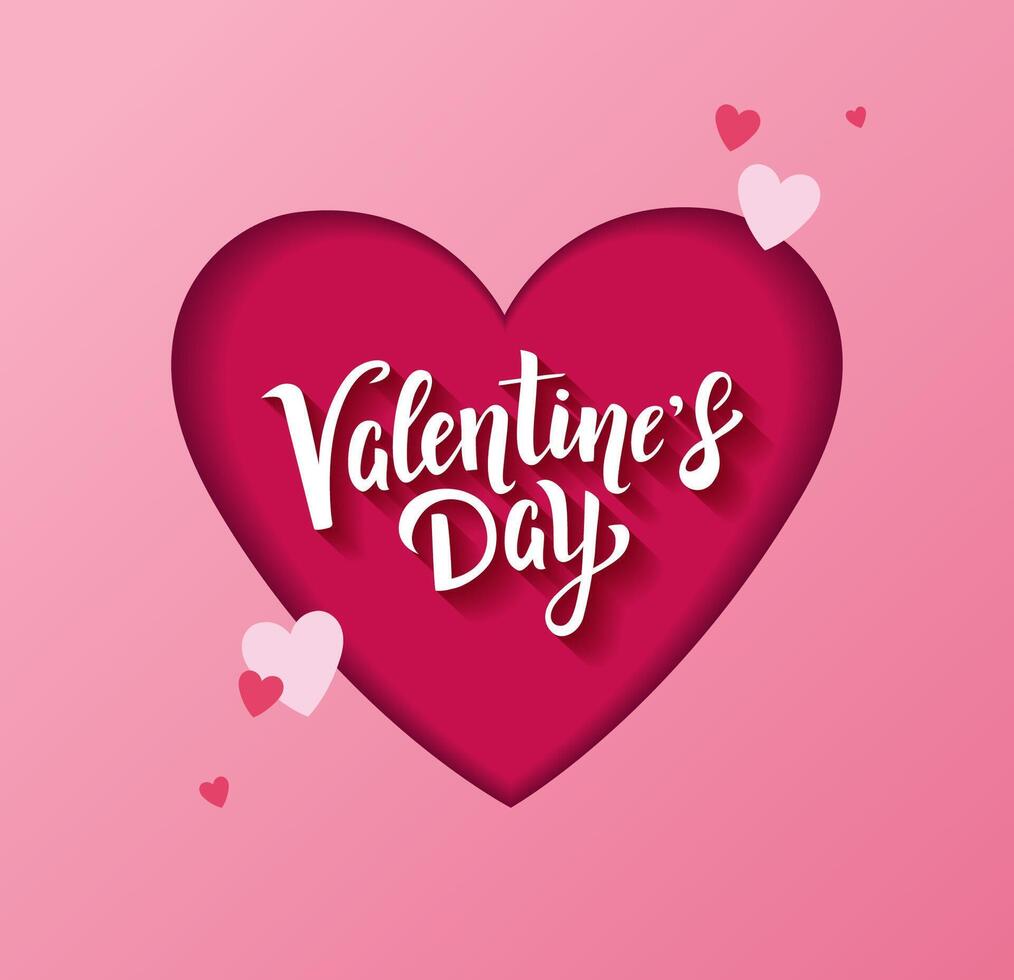 Valentine's Day greeting card with hand drawn lettering in red heart with little hearts vector