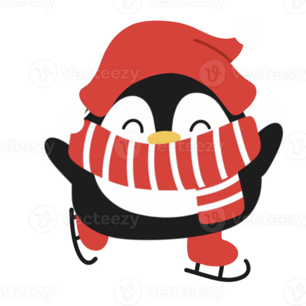 A penguin wearing a red scarf and hat png