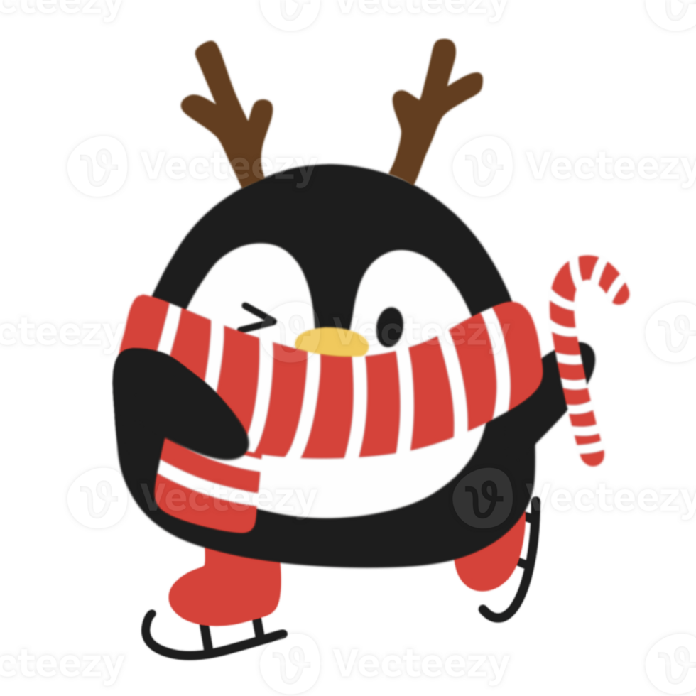 A penguin wearing a scarf and reindeer horns png