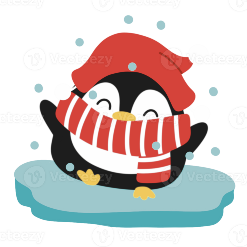 A penguin wearing a red hat and scarf png