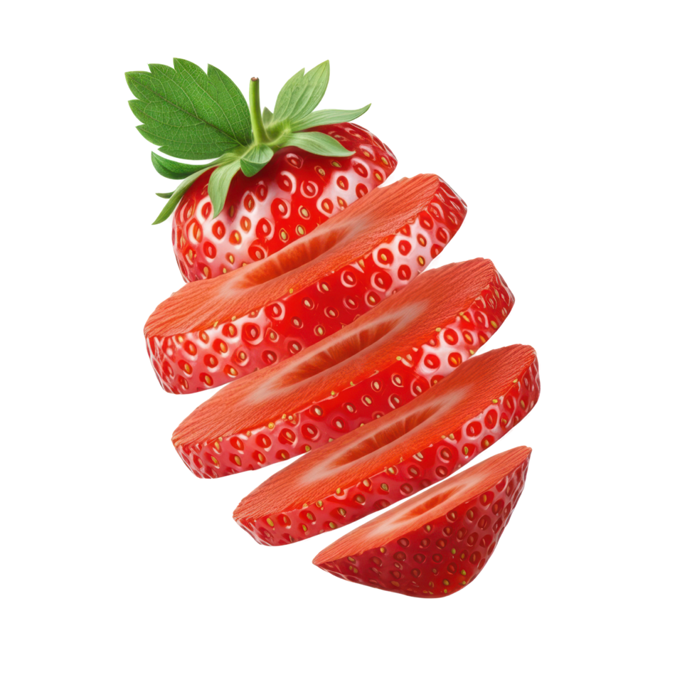 Fresh ripe strawberries overflowing from a basket, vibrant red and green, healthy food png