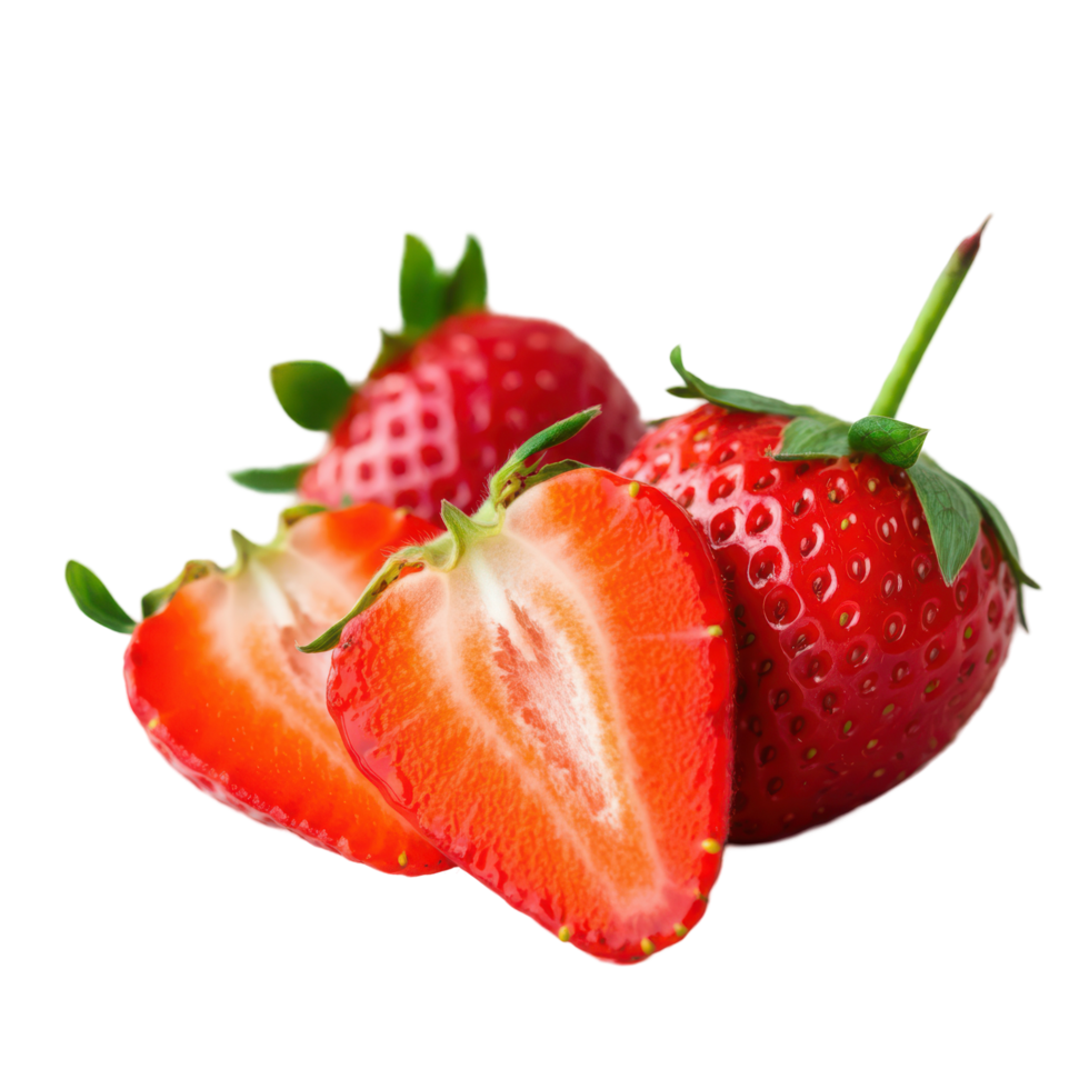 Half sliced ripe strawberry with leaf, a healthy treat full of nutrients png