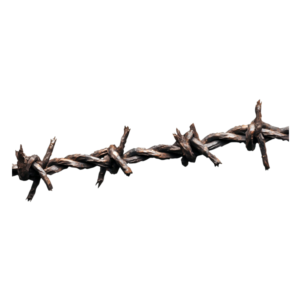 Rusty Barbed Wire Detail in Isolated Black Background Photography png