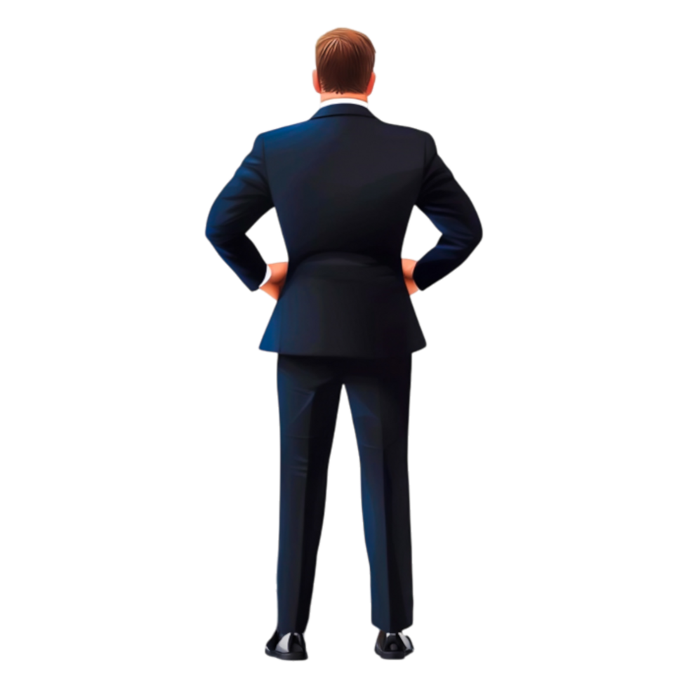 Confident Businessman Standing with Hands on Hips in Suit png