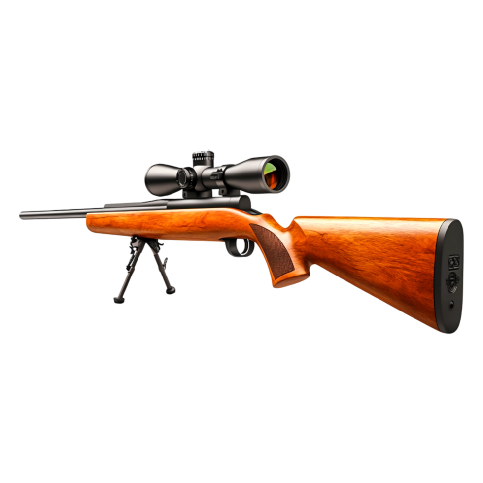 Wooden stock rifle with scope for hunting png