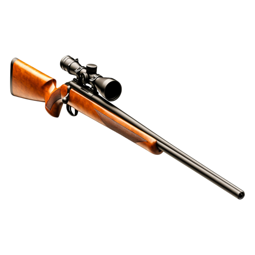 Detailed closeup of a Precision Hunting Rifle with Wood Stock png