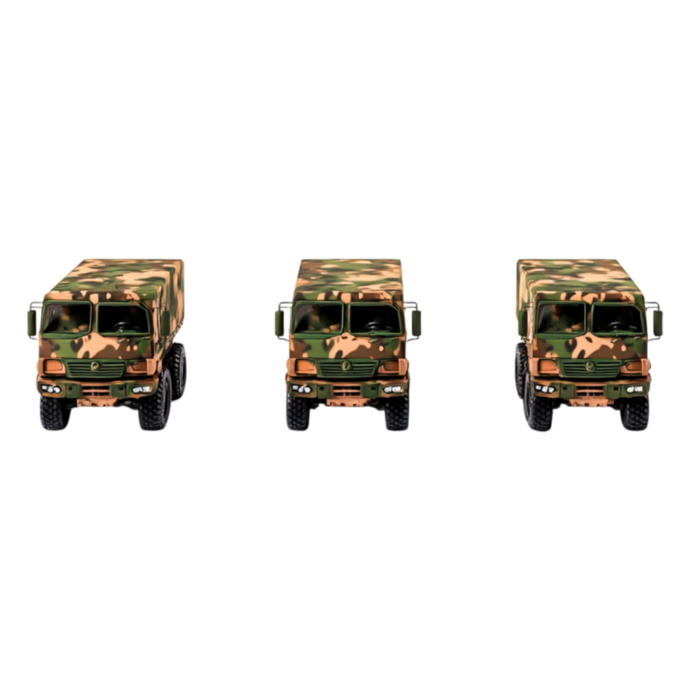 Military Truck Fleet in Camouflage Pattern for Tactical Operations png