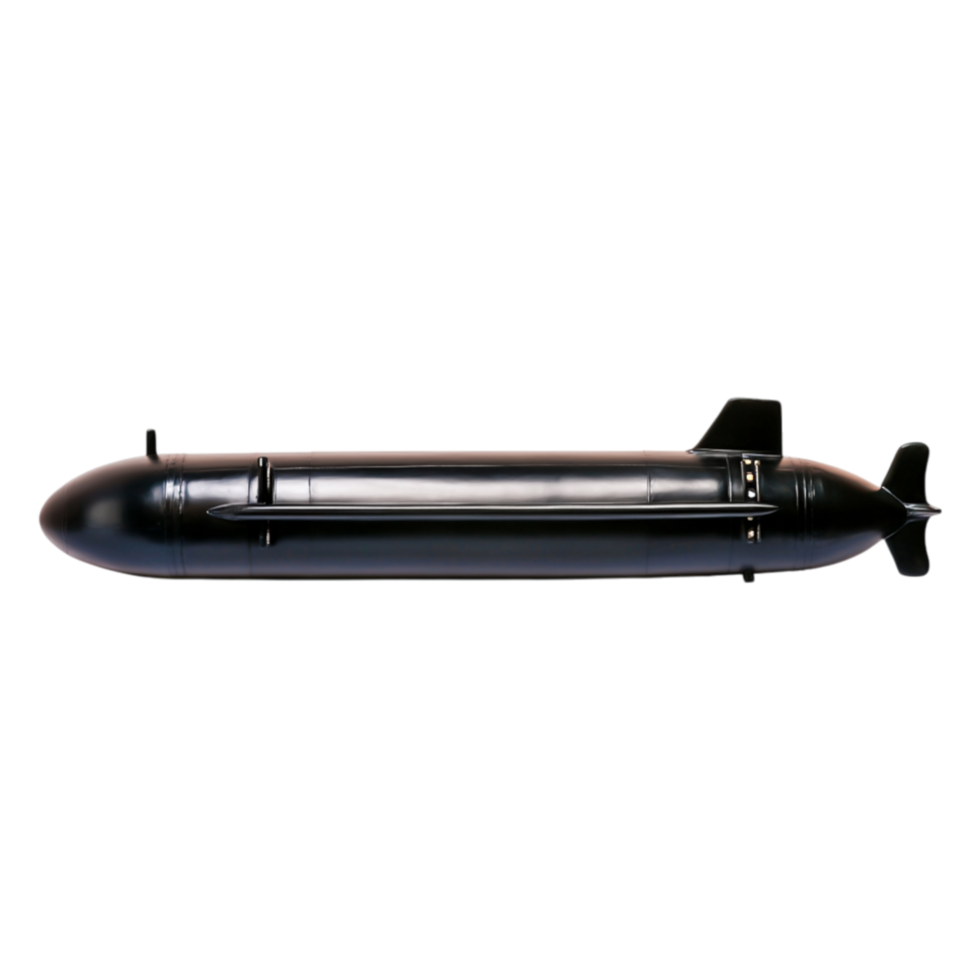 Black Military Torpedo with Sleek Design and Propeller Features png