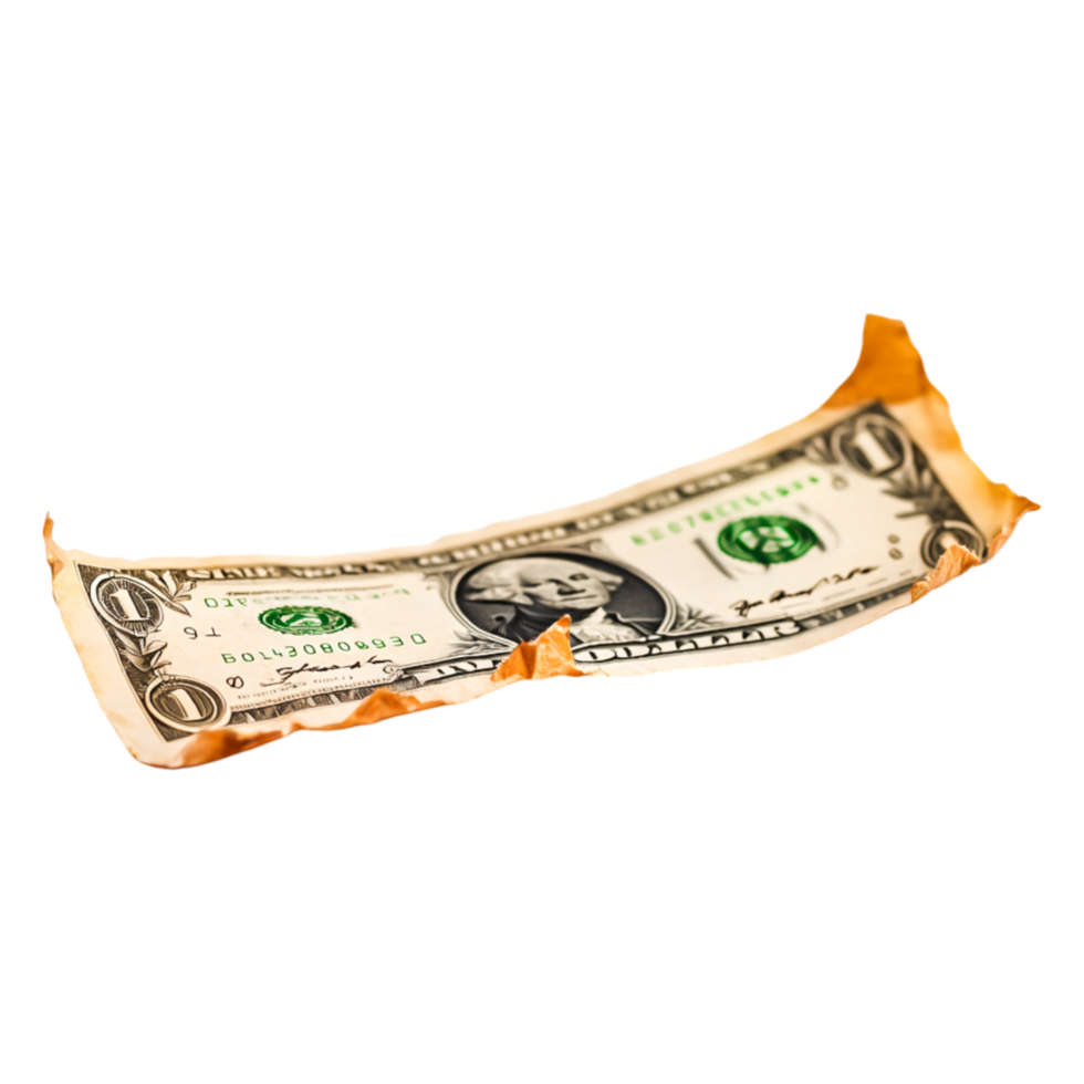 Crumpled One Dollar Bill with Orange Background for Financial Themes png