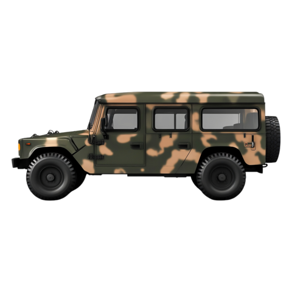 Military SUV with Camouflage Design for Adventure and Outdoor Use png